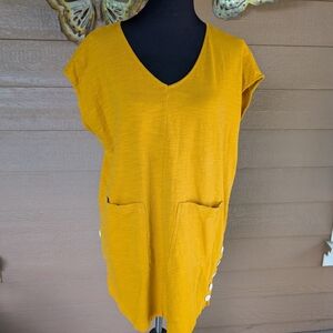 Umgee Mustard V-Neck Tunic with Pockets